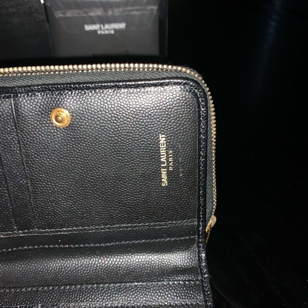 100% Authentic YSL Zip Coin Wallet Black